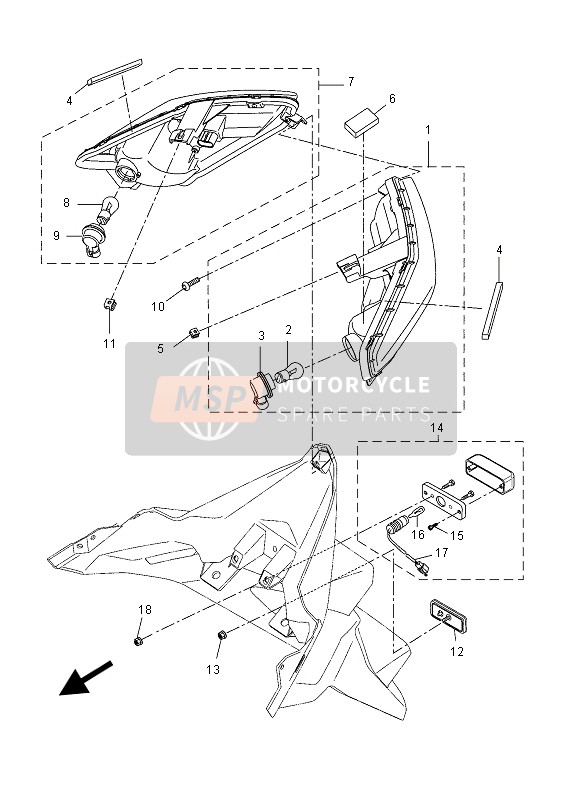 Yamaha YP125R (MBL2) 2015 Achterlicht voor een 2015 Yamaha YP125R (MBL2)